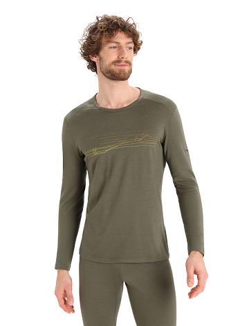 Loden Icebreaker Merino 200 Oasis Long Sleeve Crewe Ski Stripes Men's Base Layers | AU 1367QMAZ